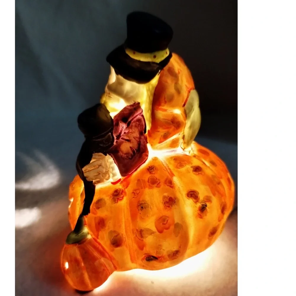 Vintage Prisco Halloween Scarecrow Cat Pumpkin Ceramic‎ Light Up Decoration